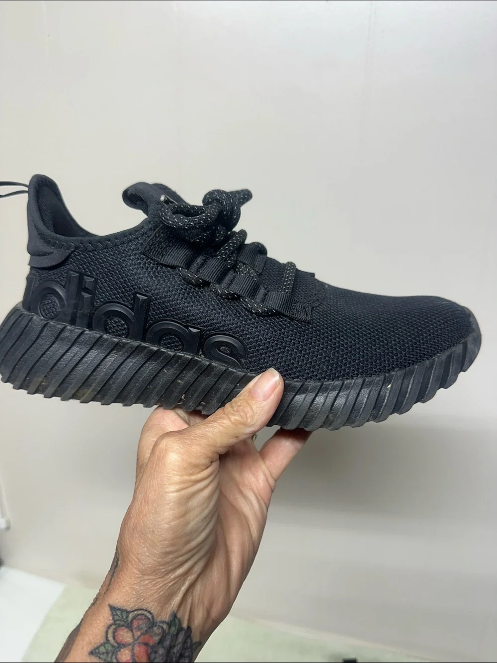 adidas Black Knit Lace-Up Athletic Sneakers with Reflective Accents